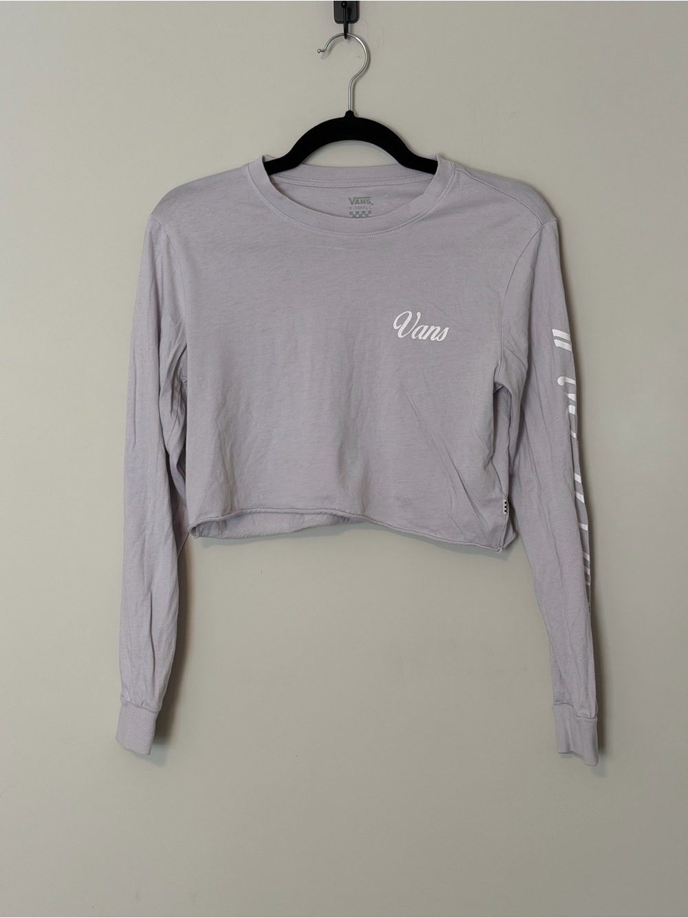 Vans Off The Wall Long Sleeve Crop Top XS Lilac Gray Graphic Tee